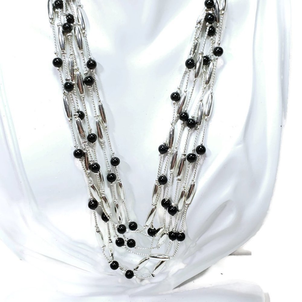 Liz Claiborne Silver & Black Necklace Multi Strand